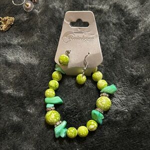 Rainbow Lime and Teal Bead Bracelet with Matching Earrings